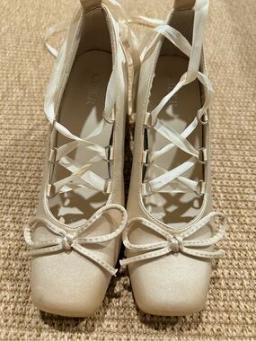 Ivory satin Lace-Up Ballet heels